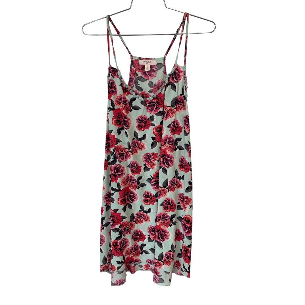 Mae Floral Sleeveless Slip Dress Size Medium Scoop Neck Strappy Ruffle Bohemian